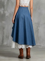 Romantic Denim & Lace Asymmetrical Maxi Skirt
