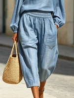 Women's Off-the-shoulder Art Comfortable Casual Top And Pants Denim Two-piece Set