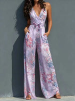 Tropical Floral V-Neck Wide-Leg Jumpsuit