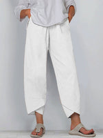 Women's Solid Color Stylish Loose-fit Casual Cropped Cotton And Linen Pants