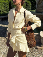 Women's Art Casual Stylish Convertible Wrap-style Shirt And Bodycon Skirt