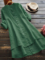 Women's Solid Color Stylish Art Casual Long Sleeve Cotton And Linen Dress