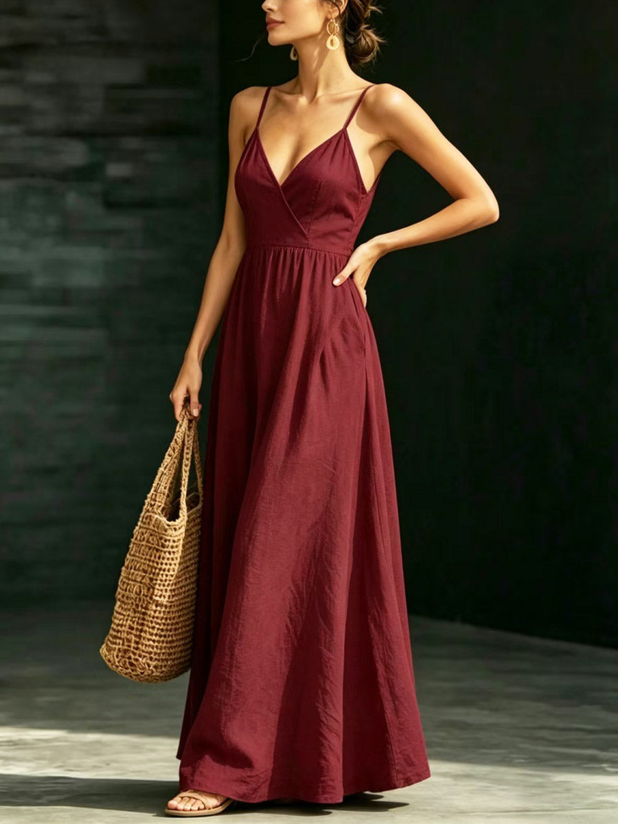 Women's Casual Elegant Stylish Loose V-neck Sleeveless Vacation Long Dress