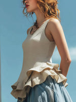 Women's Ruffle Hem Art Casual Stylish Sleeveless Cotton Linen Shirt