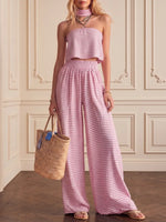 Effortless Striped Crop Top & Wide-leg Trouser Set(includes Neck Gaiter)