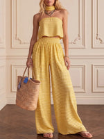 Effortless Striped Crop Top & Wide-leg Trouser Set(includes Neck Gaiter)