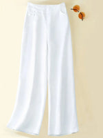 Women's Solid-color High-waisted Loose-fit Cotton-linen Wide-leg Casual Pants