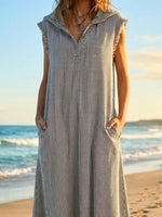Women's Striped Art Casual Stylish Sleeveless Cotton Maxi Dress