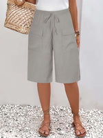 Women's Solid Color Stylish Loose-fit Pockets Casual Short Pants