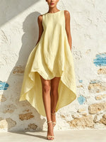 Elegant Pale Yellow High-Low Trapeze Dress