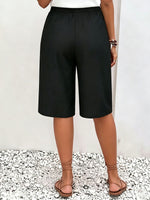 Women's Solid Color Stylish Loose-fit Pockets Casual Short Pants