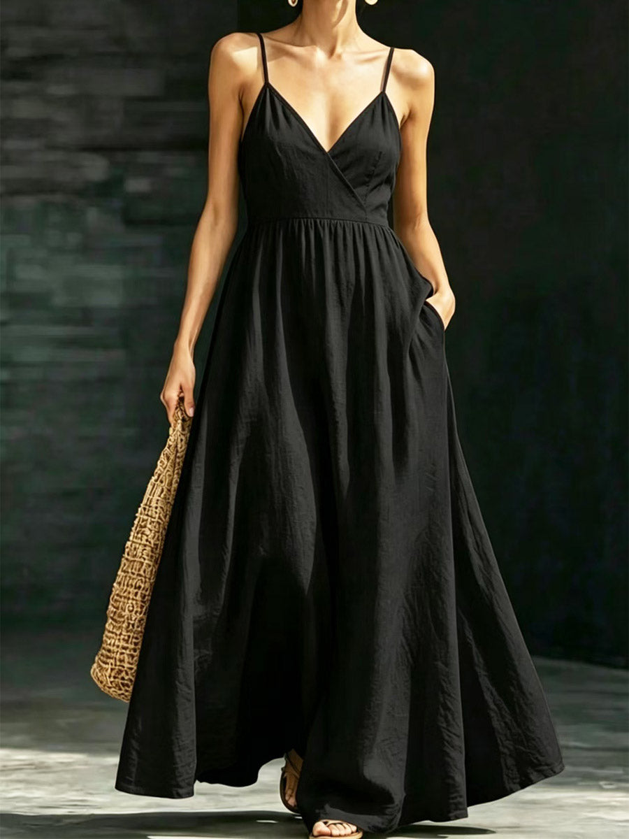 Women's Casual Elegant Stylish Loose V-neck Sleeveless Vacation Long Dress