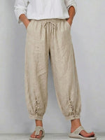 Casual Linen-cotton Cropped Trousers With An Elastic Waist