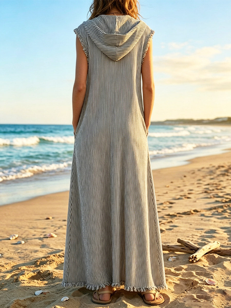 Women's Striped Art Casual Stylish Sleeveless Cotton Maxi Dress