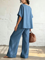 Women's Solid Color Casual Stylish Top And Wide Leg Pants Two-piece Set