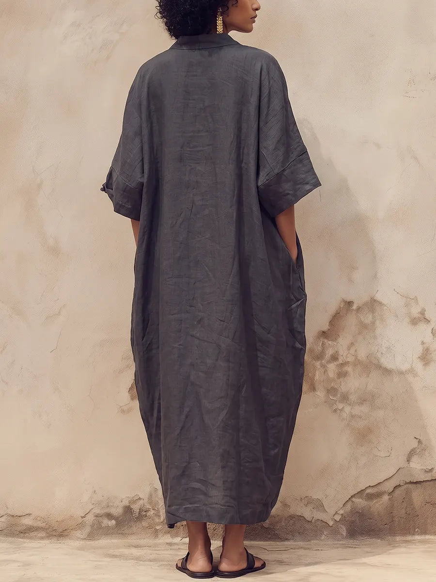 Vintage Abstract Print Draped Linen Maxi Kaftan