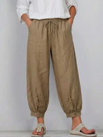 Casual Linen-cotton Cropped Trousers With An Elastic Waist