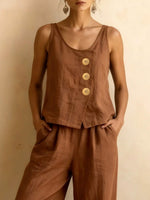 Women's Solid Color Art Casual Vest Top And Pants Two-piece Set