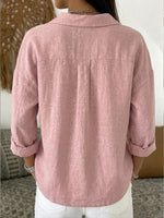 Casual Long-sleeve Linen-cotton Shirt With Metal Snaps