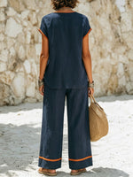 Women's Casual Stylish Zip Top And Pants Cotton And Linen Two-piece Set