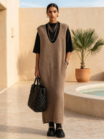 Effortless Textured Knit Pinafore Maxi Dress