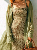 Women's Leopard Pattern Art Casual Sleeveless Dress And Cover Up Shirt