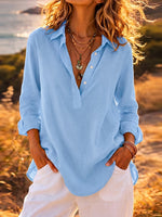Relaxed Sky-blue Cotton-linen Shirt With A Collar