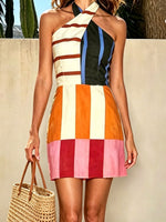 Women's Geometric Pattern Art Print Casual Stylish Halter Vacation Mini Dress