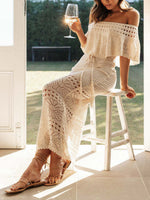 Women's Fashion Art Hollow Casual Stylish Shawl And Dress Two-piece Set