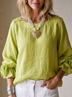 Effortless Elegance – Cotton-linen Shirt With Floral Cuffs