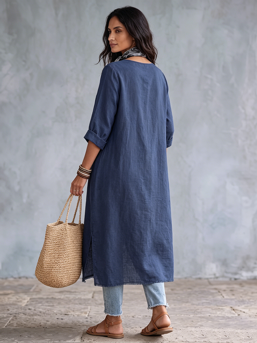 Boho Floral Cotton-linen Asymmetrical Tunic Top