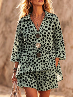 Resort Artistic Polka-dot Print Two-piece Set With Metal Buttons