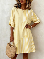 Artistic Striped Comfortable Cotton-linen Dress