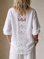 Elegant Cotton-linen Shirt With Lace Back Panel