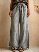 Women's Tassel Side Slit Loose-fit Casual Cotton And Linen Vacation Bohemian-style Wide-leg Pants