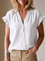 Relaxed Ruffle-sleeve Cotton-linen Shirt
