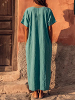 Vibrant Embroidered V-neck Kaftan Maxi Dress