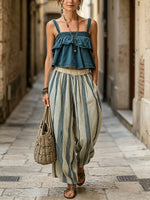Effortless Ruffled Crop Top & Striped Wide-Leg Set