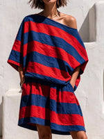 Bold Striped Off-the-Shoulder Relaxed Set