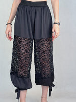 Lightweight Satin Cropped Harem Pants With Star-patterned Lace Inserts