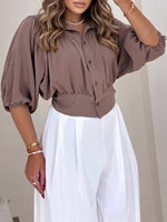 Women's Short-sleeved Collared Cropped Shirt
