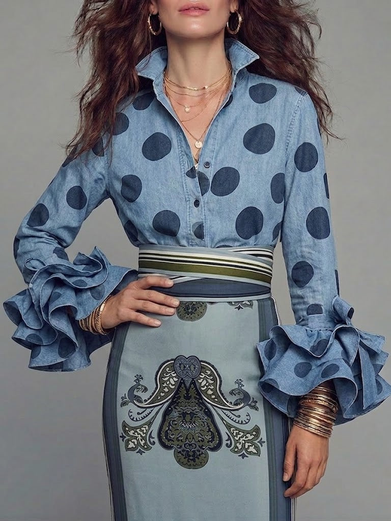 Stylish Polka-dot Denim Shirt