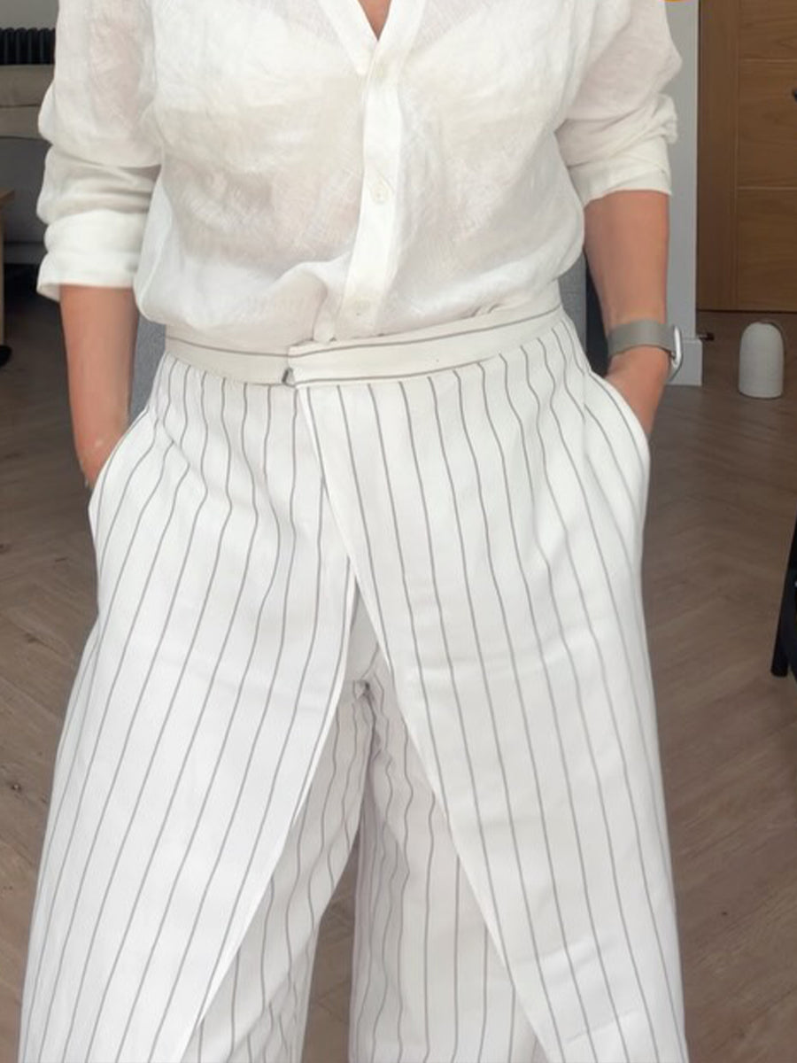 Stylish Casual Striped Linen-cotton Trousers