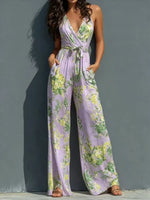 Tropical Floral V-Neck Wide-Leg Jumpsuit