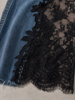 Elegant Lace Panel Wide Leg Denim Jeans For Women – High Waist Premium Vintage Wash Jeans