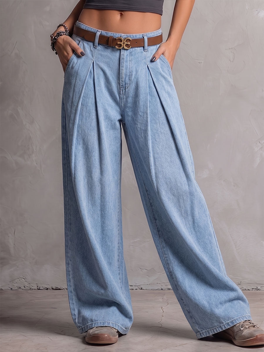 Women's High-waisted Loose-fit Casual Denim Trousers