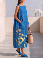 Stylish Cut Elegant Boat-neck Floral Print Dress