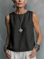 Cotton And Linen Jacquard Sleeveless Loose Slimming Artistic Casual Vest Pure Cotton Top
