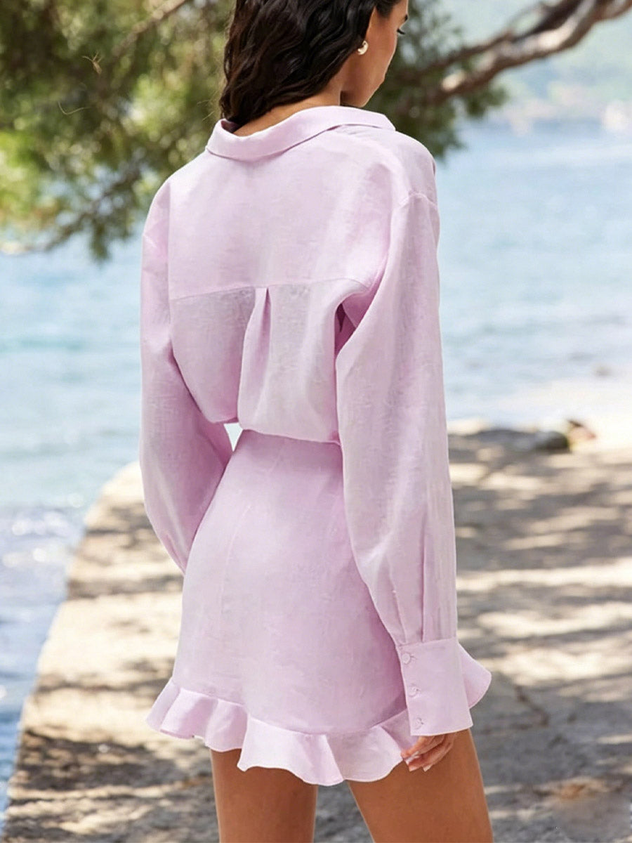 Women's Art Casual Stylish Convertible Wrap-style Shirt And Bodycon Skirt