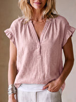 Relaxed Ruffle-sleeve Cotton-linen Shirt